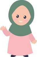 Muslim Child Character with Pink Clothes and Hijab vector