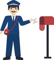 Illustration of Postman Putting Envelope in Mailbox vector
