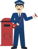 Postman Character Sending Envelope and Post Box vector