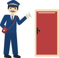 Postman Character Sending Envelope in Cartoon Design vector