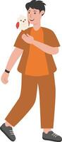 Man with Pet Bird on White Background. vector