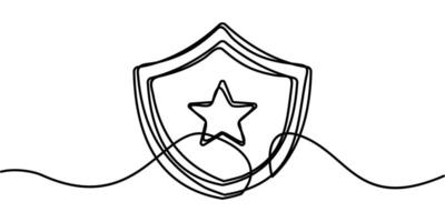 continuous line drawing of shield symbol with stars. abstract line art illustration vector