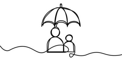 continuous line drawing of umbrella symbol with two people. abstract line art illustration symbolizing protection vector