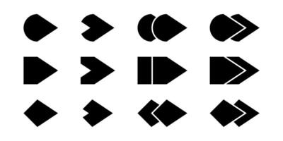 Set of Bullet Arrow Icon Silhouettes. Arrowhead Symbol. Simple Design isolated on White Background vector