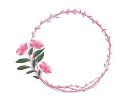 Thorny Branch in Circle Frame with beautiful Pink Roses flowers wreath, suitable for wedding card, Invitation, and greeting Card vector