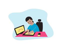 A Designer working on Graphic Tablet Illustration vector