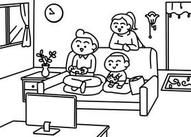 Father playing game with son coloring pages style. vector