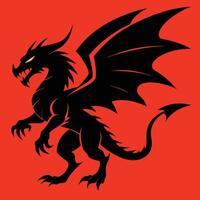 a black dragon with red wings on a red background vector