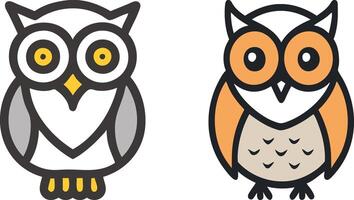 two cartoon owls are shown in different colors vector