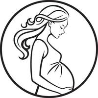 a pregnant woman in a circle with a black outline vector