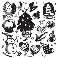 Hand Drawn Christmas and New Year Doodle Icons with Halftone Effect vector