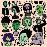 Hand Drawn Abstract Portrait Doodles Isolated on Beige Background vector