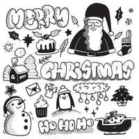 Hand Drawn Christmas Doodle Icons with Halftone Effect Isolated on White Background vector