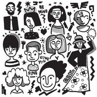 Diverse Character Doodles with Halftone Effect vector