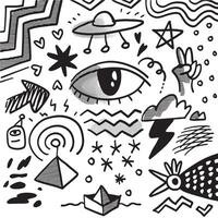 Surreal Doodle Collection with Halftone Effect vector