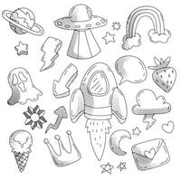 Space and Fantasy Doodle Set with Halftone Effect vector