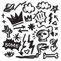 Hand Drawn Edgy Doodle Icons with Halftone Effect Isolated on White Background vector