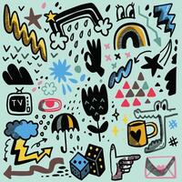 Hand Drawn Abstract Doodle Icons Isolated on Green Background vector