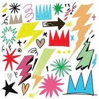 Hand Drawn Colorful Abstract Doodle Elements Isolated on White Background vector