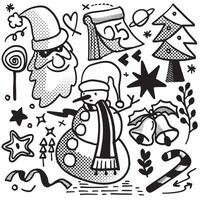 Hand Drawn Christmas Doodle Icons with Halftone Effect Isolated on White Background vector