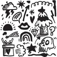 Quirky Black and White Doodles with Halftone Effect Isolated on White Background vector
