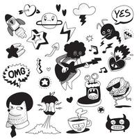 Hand Drawn Funky Doodle Icons with Halftone Effect Isolated on White Background vector