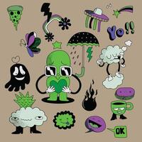 Hand Drawn Abstract Character Doodles Isolated on Brown Background vector