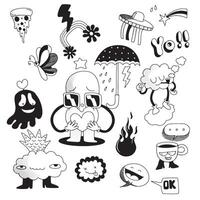 Hand Drawn Quirky Doodle Icons with Halftone Effect Isolated on White Background vector