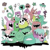 Hand Drawn Fun Monster Doodle Characters Isolated on White Background vector