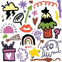 Colorful Doodle Collection with Symbols and Icons, Isolated on White Background vector