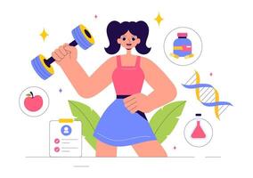 Biohacking and Health Technology Design in Flat Style Cartoon Background vector