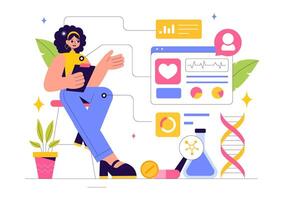 Flat Style Illustration of Biohacking and Health Information Technology vector