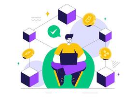 Blockchain Network Design Featuring Cube Blocks and Tech Architecture vector