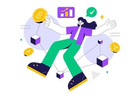Blockchain Technology Illustration with Artificial Intelligence and Cube Blocks vector