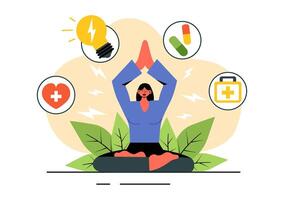 Holistic Energy Medicine Design Showing Relaxation and Stress Relief Practices in Flat Style vector