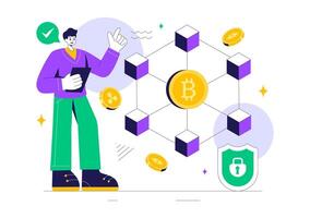 Blockchain Design Concept Illustration Featuring a Computer and Cube Blocks vector