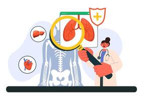 Human Body Examination Illustration with X-ray and MRI Scanning Machines in Flat Style Background vector