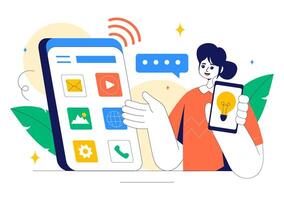 Connected Smart Devices in a Network Illustration in Flat Style vector