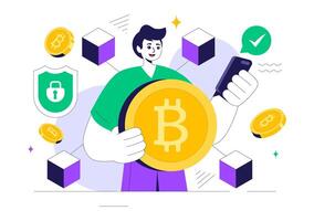 Modern Blockchain Tech Illustration with Artificial Intelligence and Crypto Symbols vector