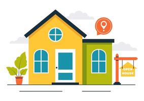Illustration of Real Estate Property for Sale with Open House Event in Flat Cartoon Style vector