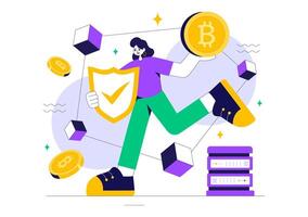 Crypto and Blockchain Illustration with AI Integration and Computer Work vector