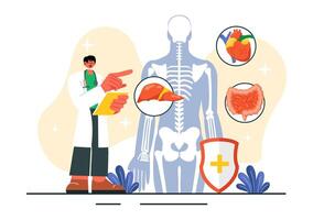 Body Health Check Illustration with Advanced X-ray and MRI Machines in a Flat Cartoon Style vector