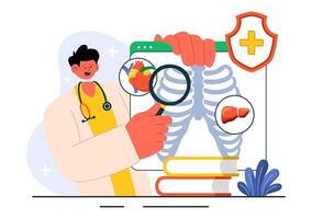 Illustration of Human Body Scanning with X-ray and MRI Machines in Flat Style Background vector