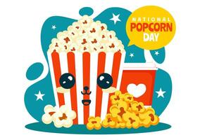 National Popcorn Day Celebration with Popcorn Box in Flat Cartoon Style Background vector