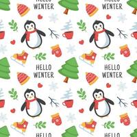 Charming Winter Seamless Pattern Design Featuring Decorative Elements in a Hand Drawn Cartoon Style Illustration Template vector