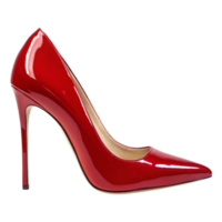 A red shoe with a gold heel is on a transparent background png