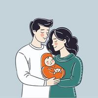 Father and mother holding a baby vector