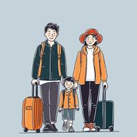 Father and mother walk together with their son on a journey. vector