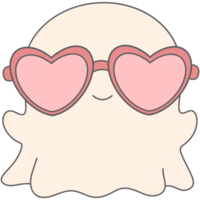 Valentine Cute Ghost with Heart Shaped Sunglasses in Flat Design png