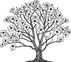 A line art tree silhouette with white background vector